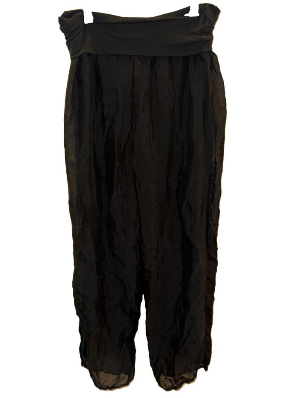 Medium Made In Italy Silk Blend Pants Flowing Leg Pull On Boho Stretch Waist
